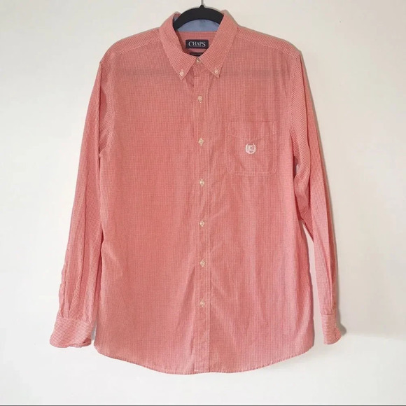 Chaps Easy Care Orange Gingham Long Sleeve Men’s Medium Vols UT‎ Fall Photoshoot - Picture 2 of 8